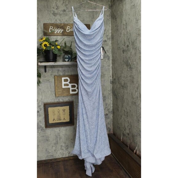 B Darlin Womens Trendy Plus Size Glitter-Knit Prom Dress Gown Light Blue 14W - Picture 1 of 8